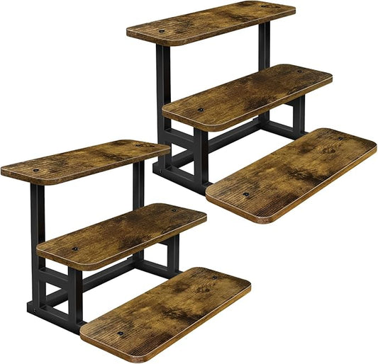 Lilybud--lily 3 Tier Cupcake Stand, Wooden Risers Display Stands Stepped Dessert Table Display Set with Metal Frame Tiered Tray Stand Serving Trays for Party Farmers Market Display 2 Pack