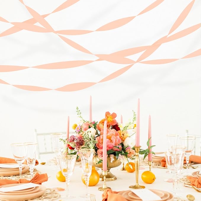 8 Rolls Crepe Paper Streamers, Peach Pink Streamers Party Decorations for Baby Shower Bridal Shower Wedding Bachelorette Party Girls Birthday Boho Decor