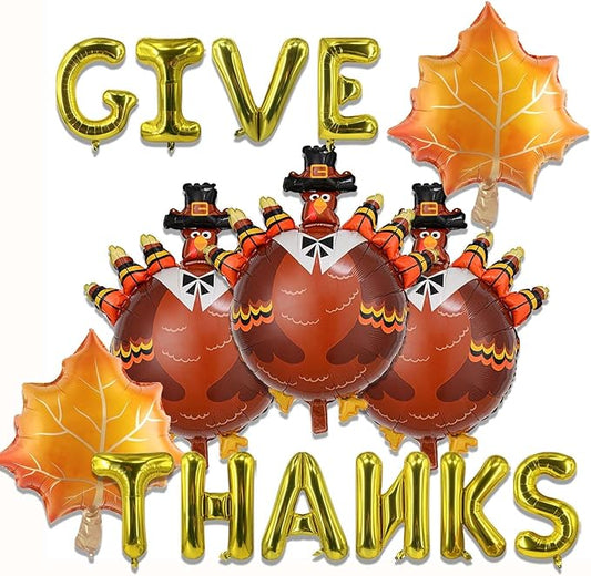 Thanksgiving Balloons Give Thanks Foil Balloon Letter Maple Leaf Turkey Balloons for Fall Harvest Themed Party Decoration Supplies Birthday Decoration Decor Ballons Arch Kits Party Balloon Set 15pcs