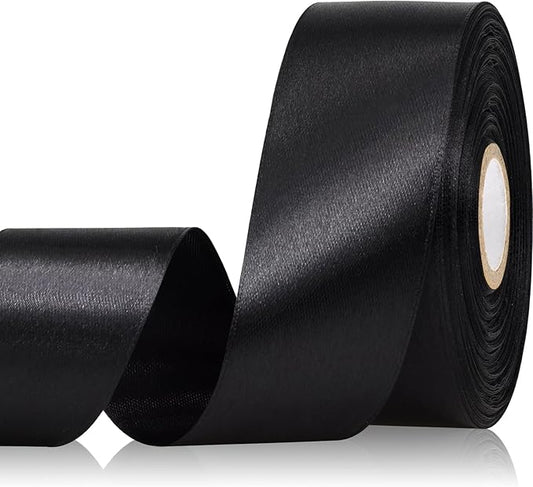 Black Ribbon 1-1/2 Inch 30 Yards Single Face Black Satin Ribbon for Gift Wrapping, Fabric Ribbon for Flower Bouquet Crafts Hair Bows Making Halloween Wedding Christmas