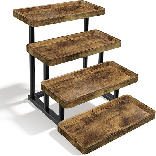 4 Tier Cupcake Stand, 15.7" Large Wooden Serving Tray for Party Food Display, Rustic Tiered Tray Decor Capable of Dessert Table & Perfume Organizer, with Sturdy Metal Frame