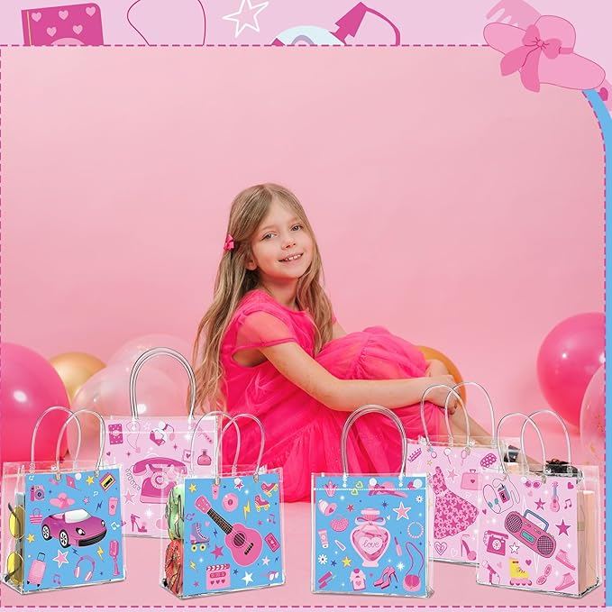 Aliceset 24 Pcs Gift Bags with Handle Clear PVC Candy Treat Goodies Tote Bags for Summer Birthday Party Favor Supplies