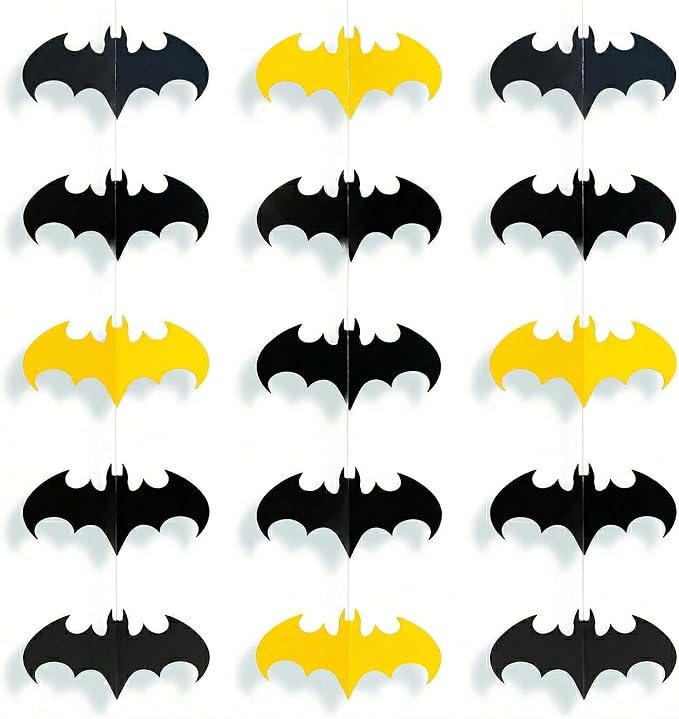 Cheerland Bat Birthday Decorations Black and Yellow Super Hero Birthday Party Supplies Bat Themed Streamers Photo Backdrop Hanging Paper Comic Book Superhero Garland Kids Party Supplies Decor 10 Pcs