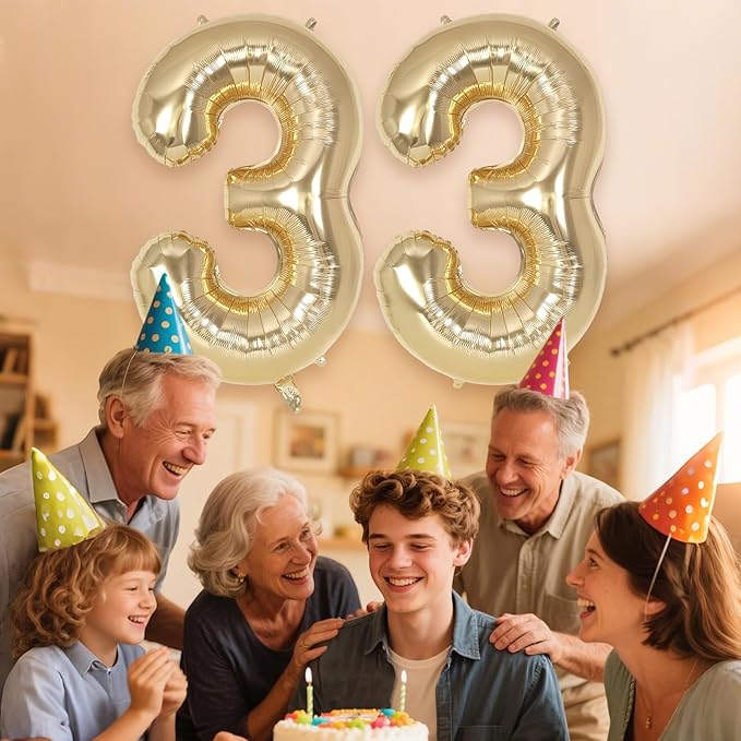 Champagne Gold Large Number 33 Balloon, 40 Inch Light Gold Foil Helium Number Balloons, Giant Mylar Number 33 Balloons for 33 Years Old Birthday Party Anniversary Decorations (Champagne Gold 33)