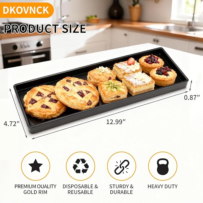Plastic Serving Tray for Party Supplies Serving Platter for Food Reusable Platters for Catering Snack Fruit Charcuterie Appetizer Hosting Essentials (4pcs Black, 13 × 4.7 in)