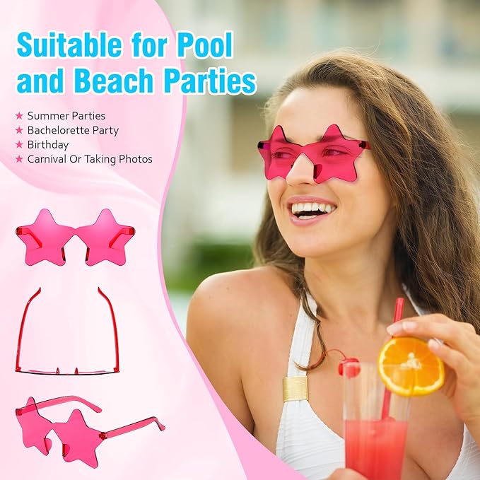 Pibupibu Wholesale 40 Pack Rimless Star Shaped Sunglasses Bulk Adults Unisex, Fun Colorful Pentagram Glasses Party Favors