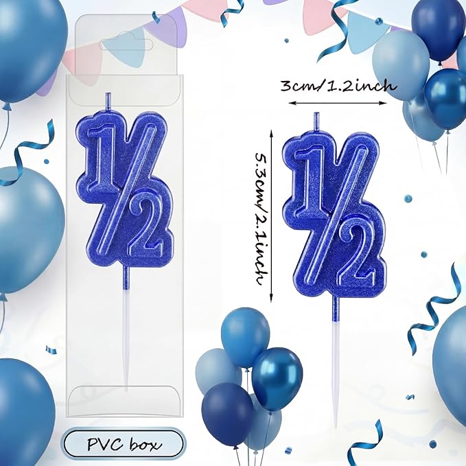 BBTO Half Birthday Candle 1/2 Year Old Cake Topper for Baby's Half Year Old Birthday Anniversary Celebration Party Decorations(Blue)