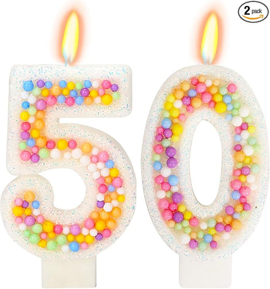 50th Birthday Candle for Cake, Colorful Macaron Numeral Candles for Women/Girl, Theme Birthday Party Cake Decorations, Cake Topper for Birthday Party Supplies (Number 50)