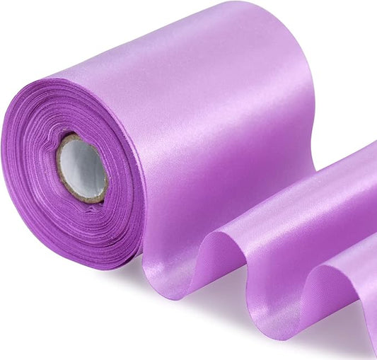 TONIFUL 4 in x 22Yds Wide Violet Light Purple Satin Ribbon Solid Fabric Large Ribbon for Cutting Ceremony Kit Grand Opening Chair Sash Hair Car Bow Sewing Craft Gift Wrapping Wedding Decoration