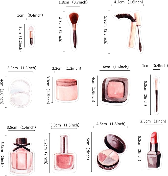 Ercadio 44Pcs Edible Make up Cupcake Toppers Mascara Cosmetics Lipstick Cupcake Picks Perfume Bottle Drink Topper Makeup Birthday Cupcake Decorations Bridal Shower Bachelorette Makeup Party Supplies