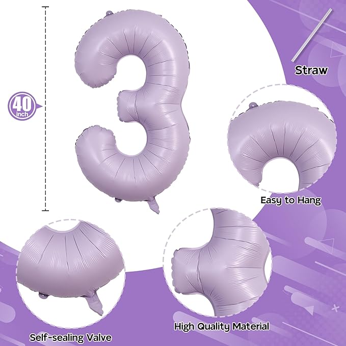 30th Birthday Balloons Pastel Purple for Women, 40 Inch Giant Dusty Light Purple Mylar Foil Number 30 Balloons Kit, Lilac Helium 30 Balloons for Thirty Anniversary New Year Party Decorations Supplies