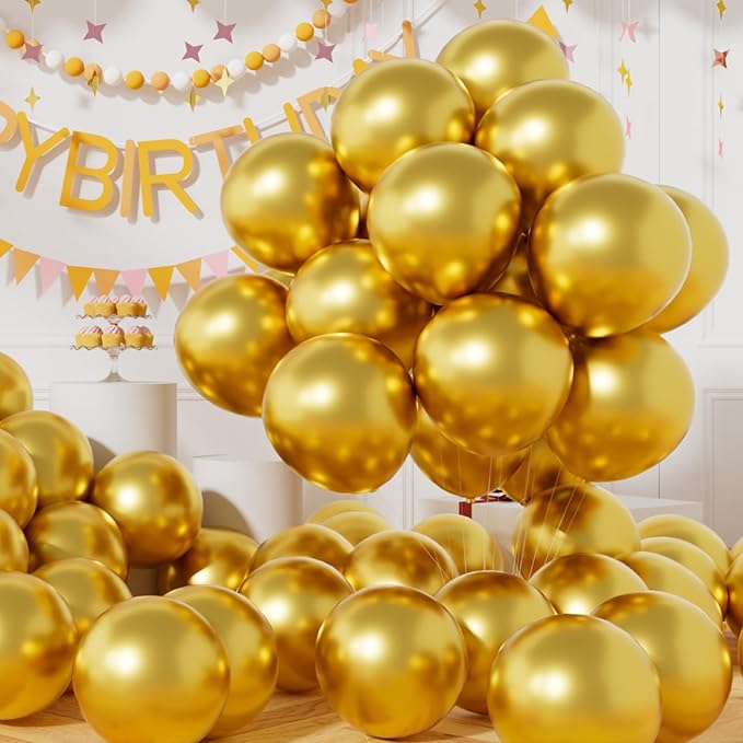 AULE Party Balloons 50 Pcs 12 inches Gold Metallic Chrome Helium Shiny Latex Thicken Balloon Perfect Decoration for Wedding Birthday Baby Shower Graduation Christmas Carnival