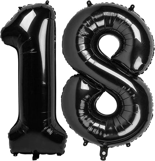 Black 40 Inch Number Balloon, 18th Birthday Party Decoration for 1 8 18 81 Men & Women, Big Foil Balloon Number for Wedding Celebration Adult Party Supplies