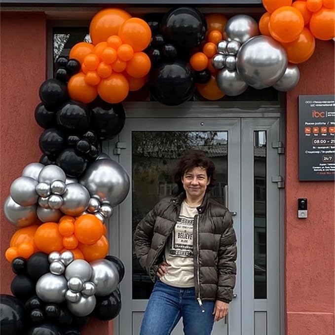 Orange and Black Balloon Arch Garland Kit, Orange Black White Confetti Spike Star Balloons for High College School Class of 2026 Graduate Congratulations Halloween Birthday Party Decoration Supplies