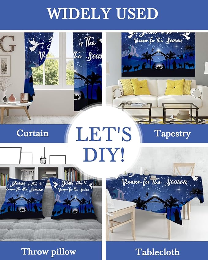 Mocsicka Christmas Nativity Backdrop Blue Large Merry Christams Party Decorations Banner Xmas Christmas Jesus is The Reason for The Season Background Photo Booth (Blue, 10x8ft(120"x96"))