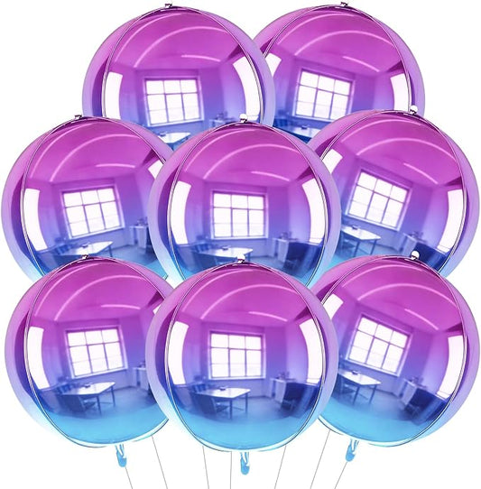 TONIFUL 8Pcs 22Inch Large Colorful Purple 4D Giant Round Foil Balloon 4D Metallic Mylar Sephere Balloons for Christmas New Year Birthday Party Graduation Wedding Bridal Shower Decoration Supplies