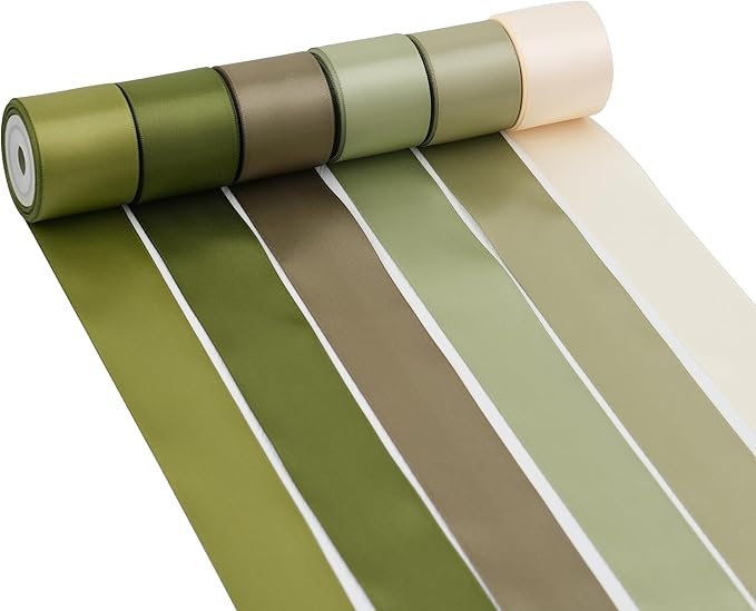 Sage Green Satin Ribbon, 1.5 Inch x 30 Yards, 6 Rolls, Double Face Polyester Ribbon for Wedding Decor, Gift Wrapping, Hair Bows, Bouquets, DIY Crafts