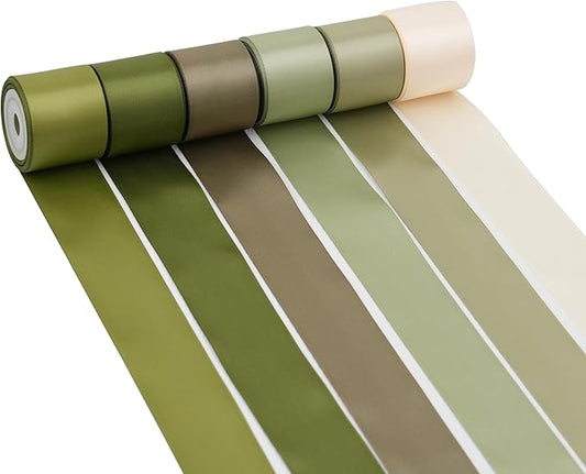 Sage Green Satin Ribbon, 1.5 Inch x 30 Yards, 6 Rolls, Double Face Polyester Ribbon for Wedding Decor, Gift Wrapping, Hair Bows, Bouquets, DIY Crafts