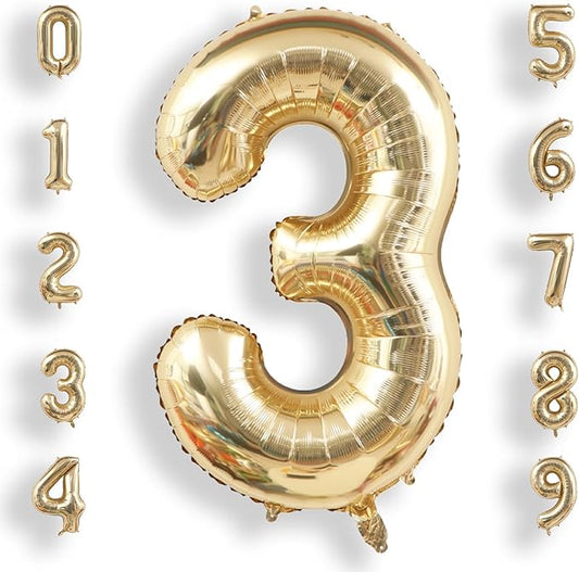 AULE 40 Inch Large 3 Balloon Numbers Light Gold, Big Foil Number Balloons, Giant Helium Happy Birthday Party Decorations for Man and Women, Huge Mylar Anniversary Party Supplies