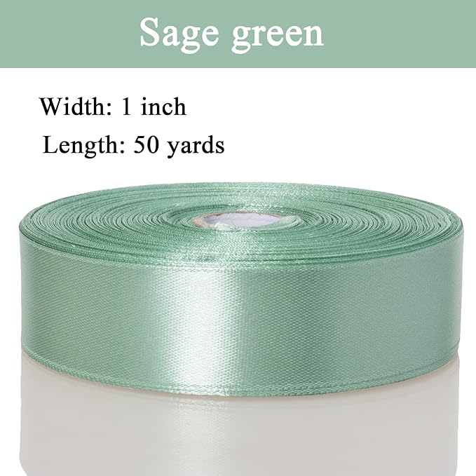 YASEO 1 Inch Sage Green Solid Satin Ribbon, 50 Yards Craft Fabric Ribbon for Gift Wrapping Floral Bouquets Wedding Party Decoration