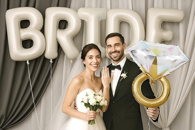 Bachelorette Party Balloons Set – 2 Champagne Bottles, 2 Champagne Glasses & 4 Diamond Ring Balloons – Engagement, Bridal Shower, Hen Party Decorations (2 Pac)