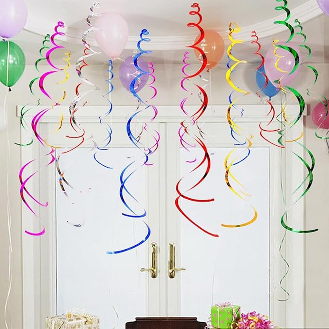 GAKA Black and Orange Foil Hanging Ceiling Swirls Garland,Star Swirl Streamer Decorations for Halloween,Birthday,Anniversary,Graduation Party Supplies(24Pcs)