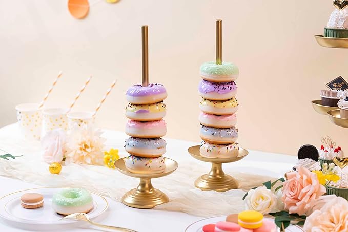 Donut Stand Metal 2 Pack,Display Tower for Dessert Table, Doughnut Holder for Birthday, Wedding, Baby Shower, Bridal Showers,Christmas, Party Supplies (Gold)