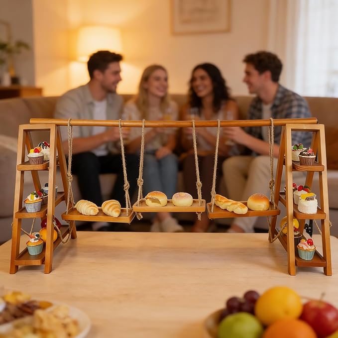 Tnstbiee Rustic 3-Tier Cupcake Stand – Elegant Wooden Dessert Display Stands for Cakes, Fruits, Nuts, Cheese - Removable– Removable Trays & Foldable Design – Ideal for Weddings, Parties & Home Events