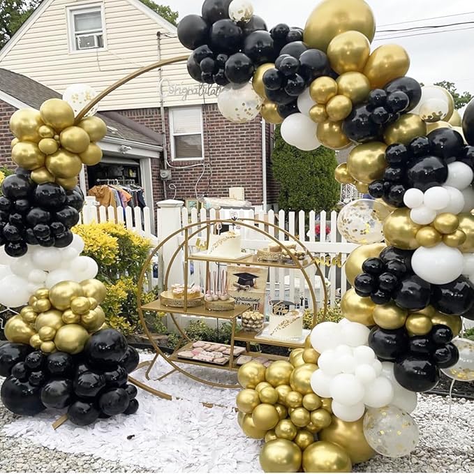 Black White Gold Party Balloons,Black and Gold Balloon 50 Pcs 12 inch Black Gold Latex Balloons For New Year Graduation Wedding Retirement Anniversary Party Decorations