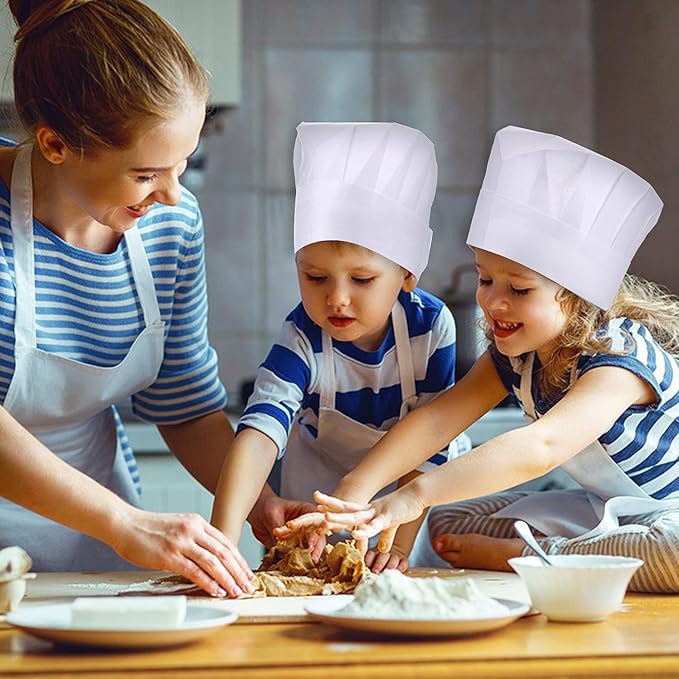 ESHATO 20-40 Pack Kids Chef Hats, Adjustable Disposable Bakery Hats for Cooking, Baking, Pizza Party, Hibachi Party