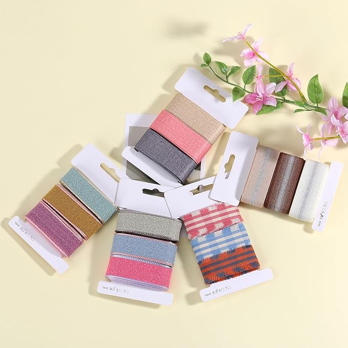 BEEFLYING 3 Styles Wire Edged Ribbons for Gift Wrapping, 25~28mm×2.7m Fabric Ribbons Stripe Ribbons for Wedding Party Decoration Hair Bows Flower Bounquet Sewing and Craft, 9 Yards