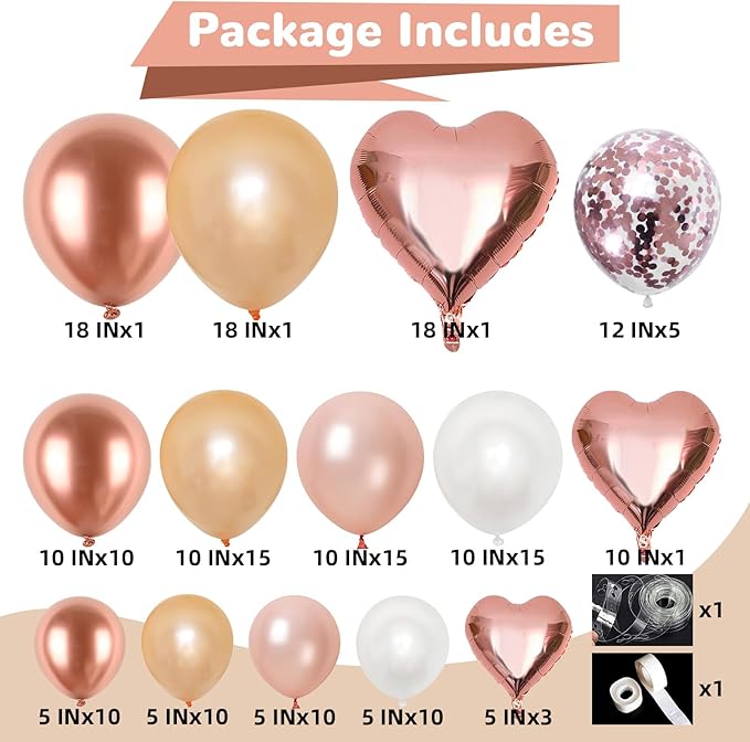 HILAVO Rose Gold Balloons Garland Arch Kit 18 10 5 In Rose Gold Heart Foil Balloon Pearl White Chanmpagne Rosegold Confetti Balloons for Girls Women Mothers Day Bridal Baby Shower Birthday Party Decor