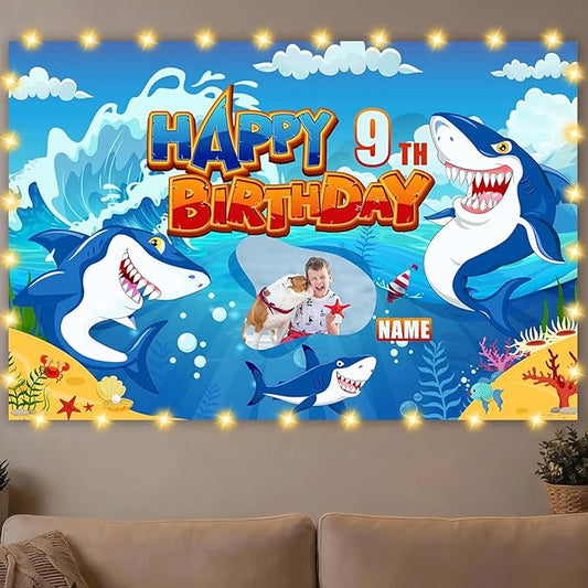 Custom Under the Sea Party Decorations Supplies,Personalization Shark Birthday Party Decorations,Shark Birthday Decorations Banner for kids