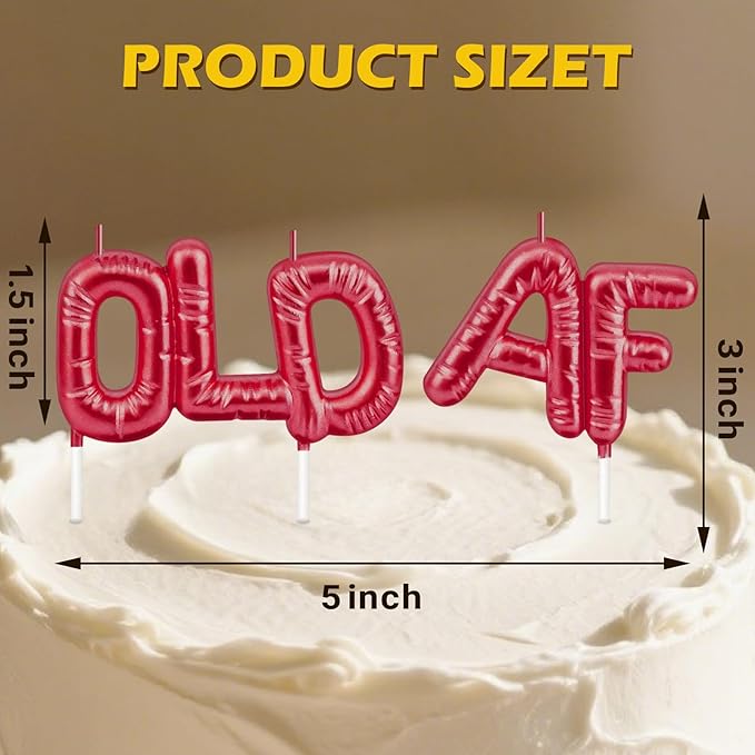 Funny Old AF Birthday Candles for Cake – Humorous Birthday Cake Candles for Milestone Birthdays & Retirement Parties (Red)