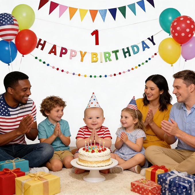 Happy Birthday Banner Pre Strung Felt Decorations Reusable Party Garland Set Rainbow Birthday Supplies With Ball Garland And Pennant Flag For Girls Boys Women Men Photo Prop Room Decor Rainbow
