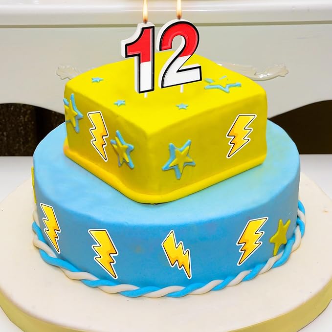 Conelist Cartoon Red and White Birthday Cake Candle Numeral Birthday Cake Topper for Animated Decoration Cartoon Party Supplies(Number 12)