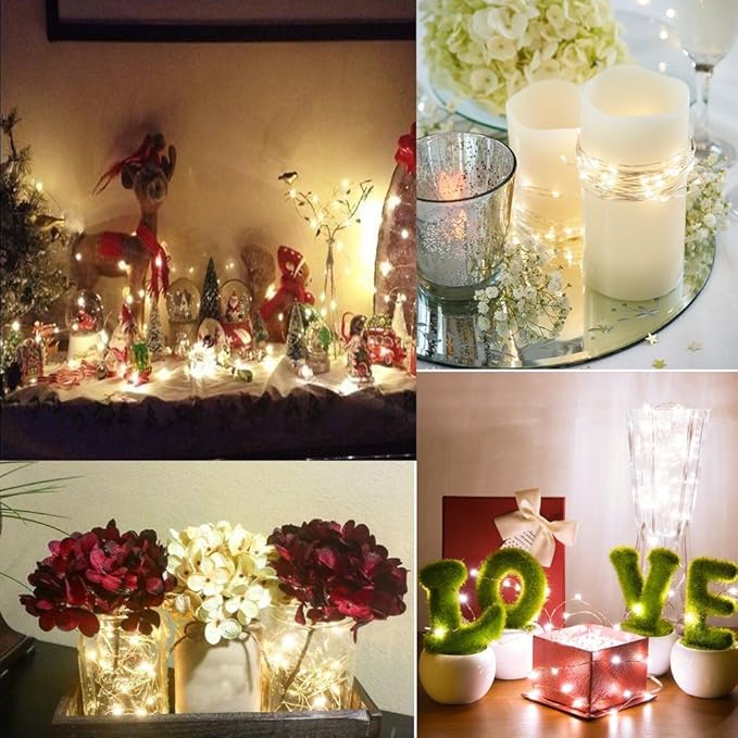 BXROIU Fairy Lights CR2032 Battery Operated,6.6Ft/2Meter 20 LEDs Micro Silver Wire String Lights for Bedroom Christmas Party Wedding Decoration (Warm White, 6 Pack)