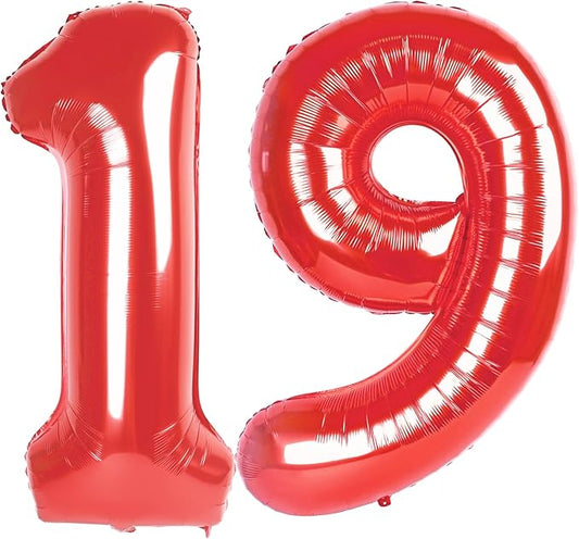 Numbers Balloon 40Inch, Red Number 19 Balloons Birthday Decoration for Men & Women, Foil Red Party Decorations for Birthday Wedding Engagement Memroial Day's
