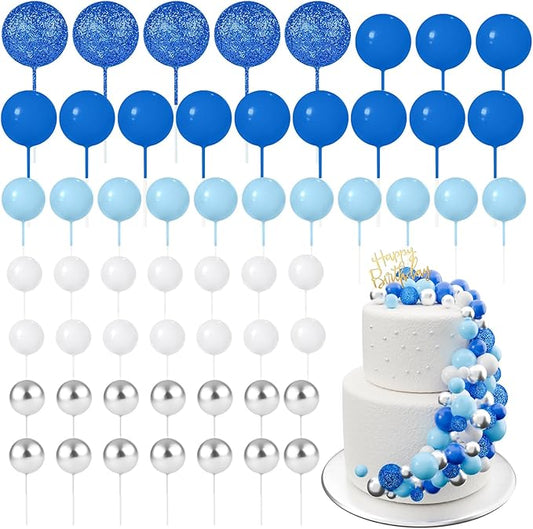 60Pcs Glitter Cake Balls Decorations Foam Cake Topper Balls Mini Balloon Cupcake Toppers for Cake Decorating Birthday Baby Shower Party (Glitter Blue Series)