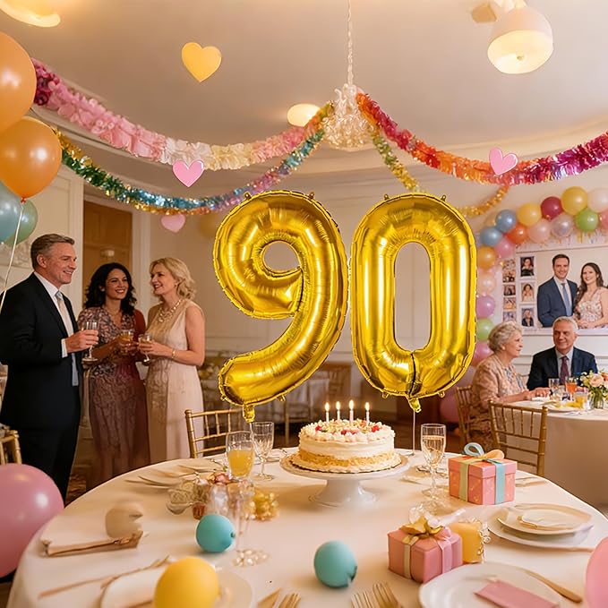 40 inch Number Balloon 0-9 Gold Large Number 90 Balloons,Digital Balloons for Birthday Party Celebration Decorations Supplies, Helium Foil Number Balloons for Wedding Anniversary