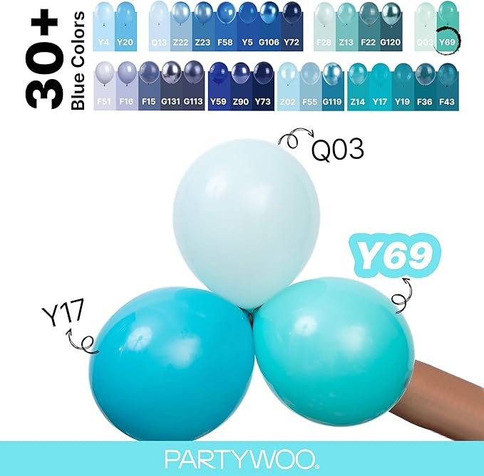 PartyWoo Teal Balloons 152pcs Different Sizes Pack of 18 12 10 5 Inch Turquoise Dark Teal Balloon Arch Kit for Baby Shower Gender Reveal Graduation Mermaid Birthday Pool Party Decorations Blue-Y69