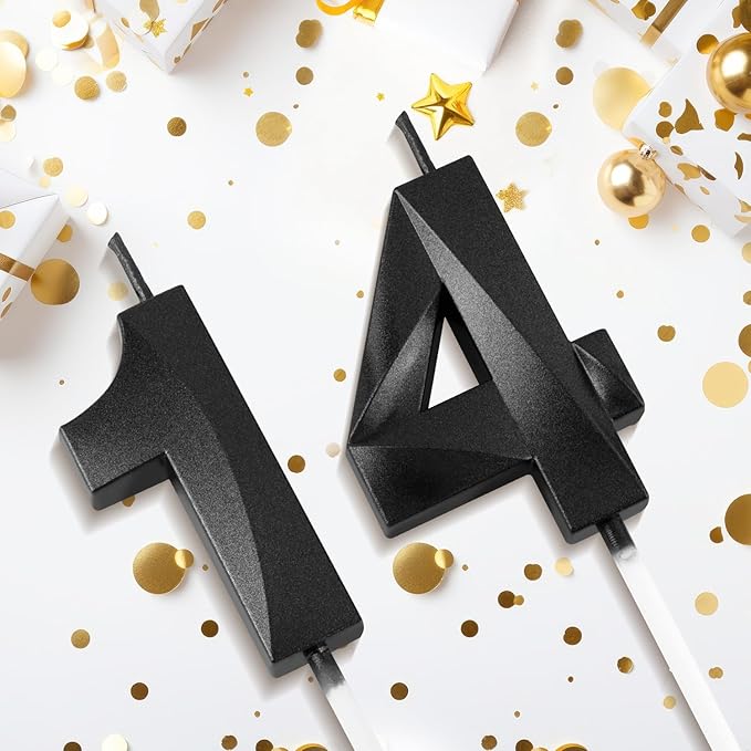 Number 14 Birthday Candles, 1.96 Inch Happy Birthday Cake Candles Cupcakes Topper Decoration for Birthday Party Wedding Anniversary Celebration Supplies (Black)