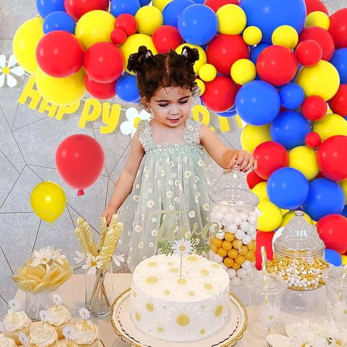 Royal Blue, Red, Yellow Balloons Set - 12inch Red Yellow Blue Balloon Arch Red Yellow Confetti Balloons for Fiesta Carnival Circus Wedding Birthday Baby Shower Graduation Party Decorations