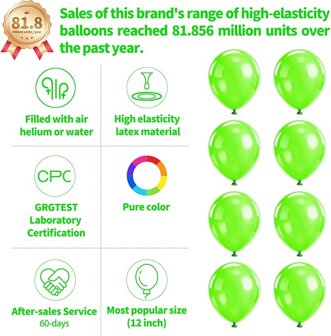 110pcs Green Balloon 12 inch, Green Latex Balloons for Birthday Party Baby Shower Wedding(with 2 Ribbons).