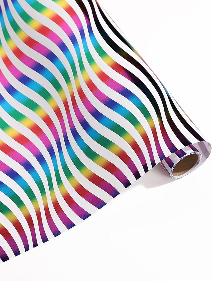 3 Rolls Birthday Wrapping Paper Roll - 17 in X 120 in Per Roll - Sparkly Rainbow Holographic Wrapping Paper for Girls Kids Birthday Gift Wrap