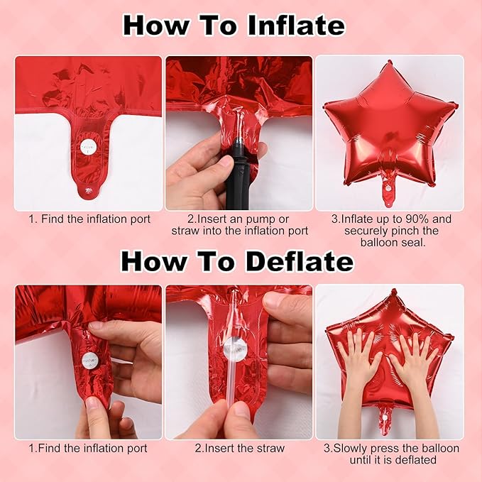 Red Happy Birthday Balloon Banner, 16 Inch Mylar Foil Letter Balloons, Reusable Birthday Decorations with Red Star Foil Balloons, Inflatable Party Supplies for Women Girls Decorations