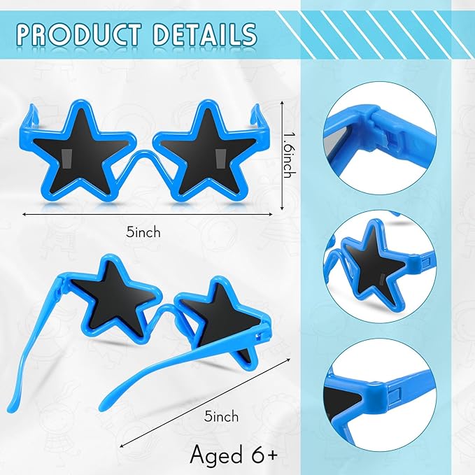 Frienda 24 Pairs Kids Star Sunglasses Bulk Neon 80s Rock Star Toddler Party Favor Funny Glasses Accessories for Rock and Roll Birthday Party Photo Props