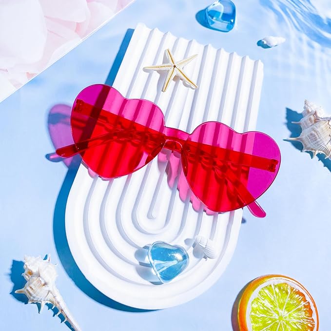 14/42 Pack Heart Sunglasses for Women, Fun Cute Rimless Transparent Candy Color Heart Glasses Party Favors