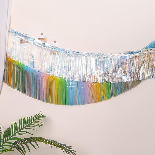 LILF Macaroon & Iridescent Premium Fringe Tinsel Garland for Party Decorations Foil Metallic Tassels Banner Party Streamers for Birthday Wedding Graduation Christmas Home Decor