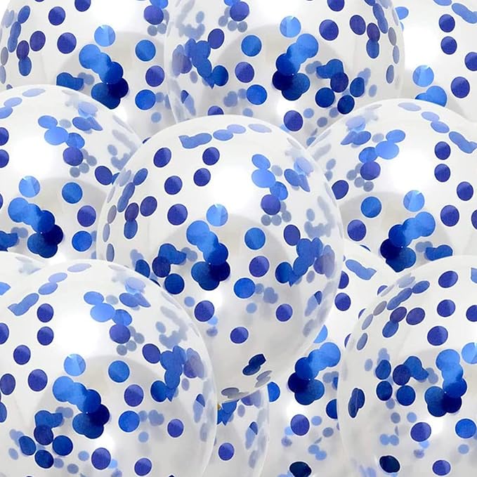 KIRIKOU Pack of 24 Pieces Confetti Balloons 12 Inch Latex Party Balloons for Party Decorations, Wedding, Engagement, Bridal, Birthday and Shower (Blue)